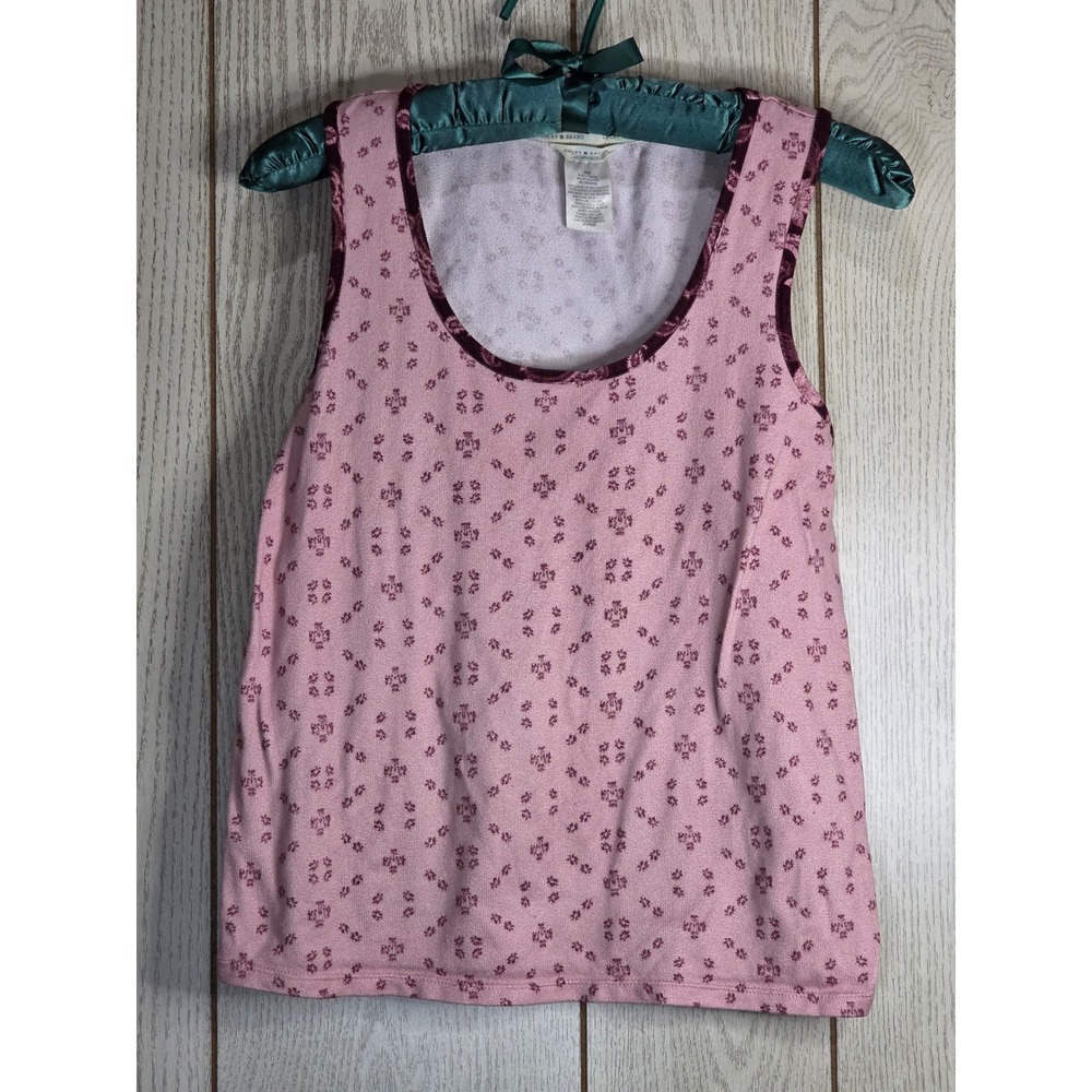Lucky Brand Womens Pink Geometric Floral Tank Top Velvet Trim Size Medium